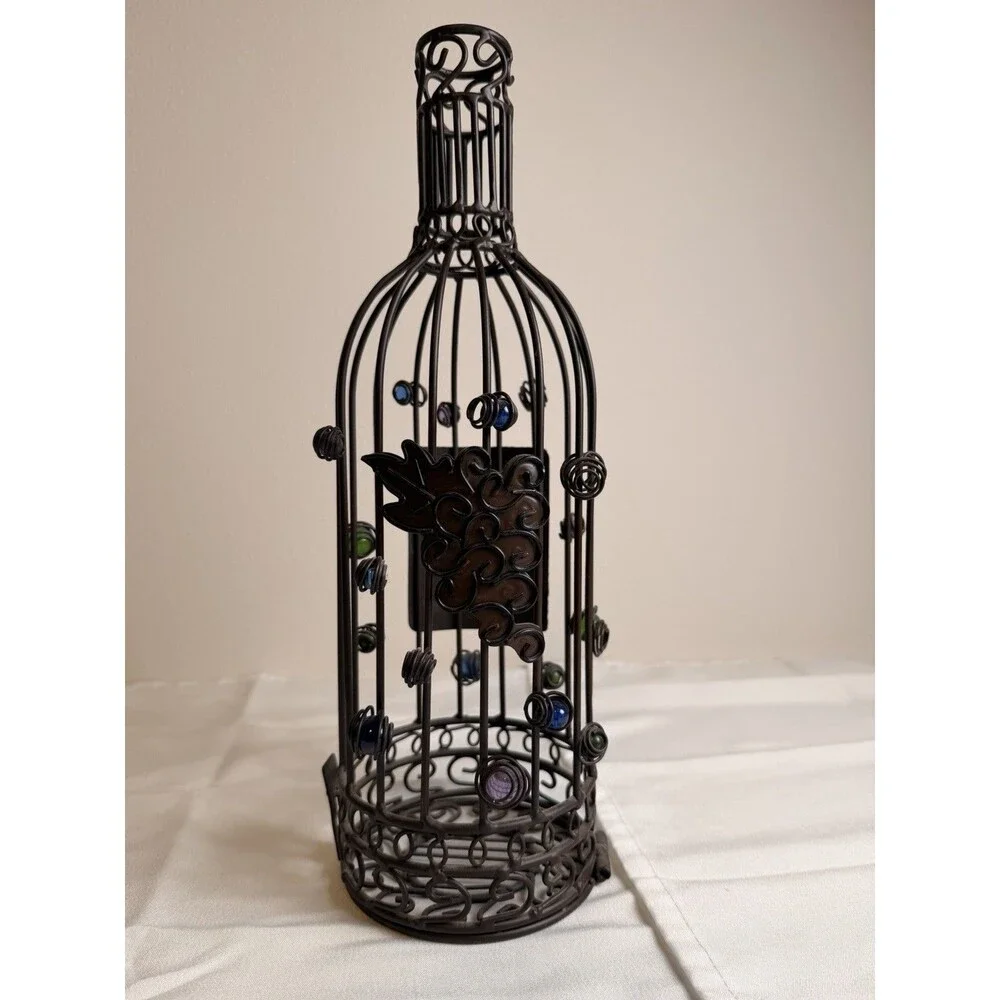 Black Metal Freestanding 1-Bottle Wine Holder Cage Display w/ 